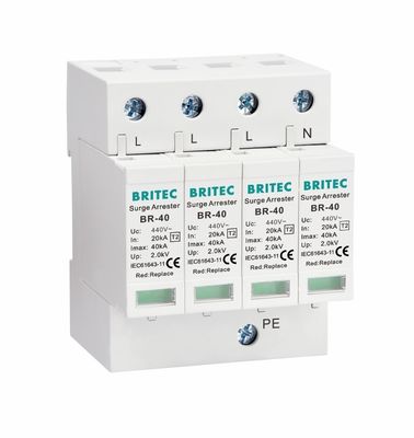 BR-40 440 4P نوع 2 40ka جهاز حماية من زيادة الطاقة SPD T2 حماية الطاقة معطلة البرق معطلة الرعد معطلة التيار الكهربائي معطلة الطاقة 440V معطلة الطاقة spd نوع 2 معطلة الطاقة