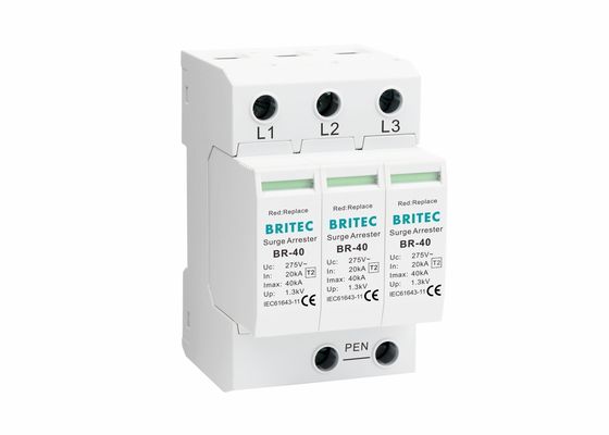 IEC 61643 الفئة الثانية 3P جهاز حماية من التيار الكهربائي من النوع 2 SPD 40kA لحماية البرق
