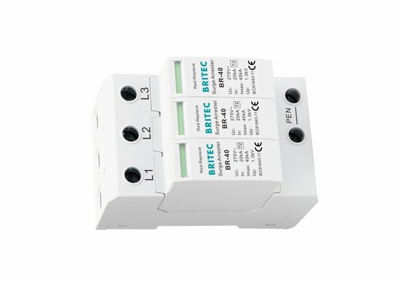 IEC 61643 الفئة الثانية 3P جهاز حماية من التيار الكهربائي من النوع 2 SPD 40kA لحماية البرق