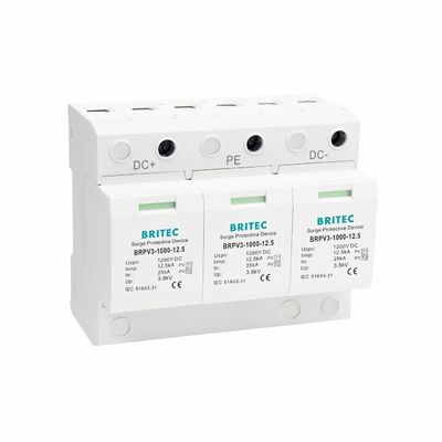 BRPV3-1000-6.25 جهاز حماية من زيادة التيار المباشر 1000V 40kA PV الطاقة الشمسية SPD جهاز حماية من زيادة التيار الشمسي فوق حماية الجهد DC Power Surge Protector Type 1+2 PV surge protector spd t1 t2 dc