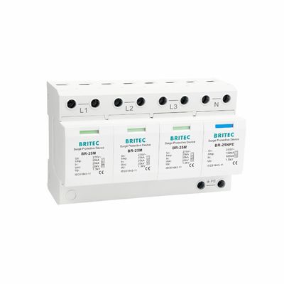 BRITEC BR-25M 3+1 نوع 1 جهاز حماية من زيادة التيار مع وحدة قابلة للتوصيل بقدرة 25 كيلو أمبير Iimp من النوع 1 وواقي من زيادة التيار