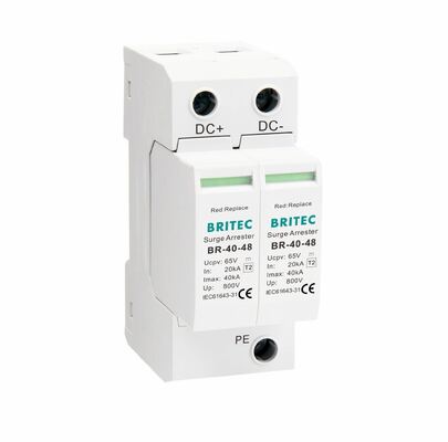 BR-40-24 T2 جهاز حماية التيار المستمر 40kA 24V SPD مع حاوية UL94-V0 بالحرارة لعرام الطاقة