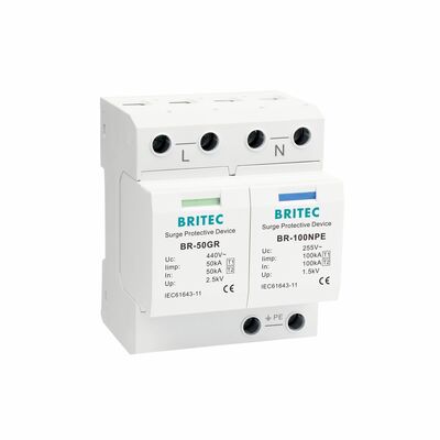 BR-50GR 3+1 OEM ODM فجوة الشرارة 50ka جهاز حماية من التوتر الكهربائي منخفض الجهد الفئة 1 جهاز إيقاف التوتر النوع 1 spd أجهزة حماية من التوتر النوع 1 SPD شبكة توزيع كهربائية منخفضة الجهد LV