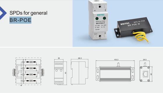 BR-POE-M POE Surge Protector مع 3kA الاسمي الحالي DIN Rail المثبت وحماية IP20 لشبكات RJ45 Telecom Industrial SPD المصنعة