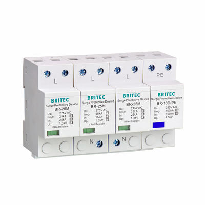 BR-25M 3P+1NPE 25kA T1+T2 مانع الصواعق B+C الجهد المنخفض 3 المرحلة النوع 1 AC spd