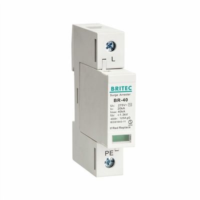 جهاز BR-40 1P + 1 40kA Singel Phase 2 Surge Protection للأجهزة الكهربائية مانع الصواعق spd