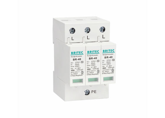 نوع 2 جهاز الحماية من الزيادة الحرارية SPD 20 ~ 40KA إيقاف البرق مع 35mm Din Rail