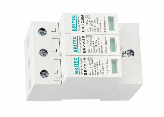 12.5kA Iimp 3 Phase DIN Rail Mount Surge Protector و Surge Arrester لنظم الطاقة المتغيرة