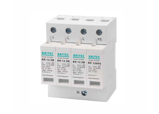 مدمجة فئة ب + ج ثلاثة المرحلة الطفرة الكهربائية صواعق SPDs 12.5kA 3P + NPE