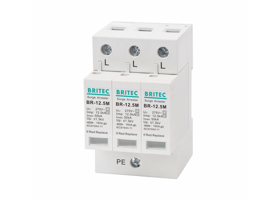 275Vac 12.5kA 3 Poles Spd للحماية من الصواعق من النوع 1 + 2 / Class I + II