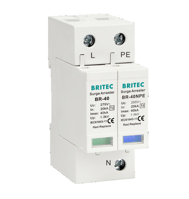 BR-40 1P + 1 AC SPD Type 2 صواعق جهاز حماية الطفرة 40kA Singel Phase spd