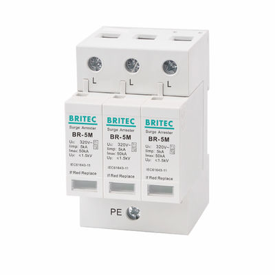 واقيات الصواعق 5kA 3P 320Vac من النوع 1+2 جهاز حماية من زيادة التيار المتردد / سلسلة الفئة I+II / الفئة B+C
