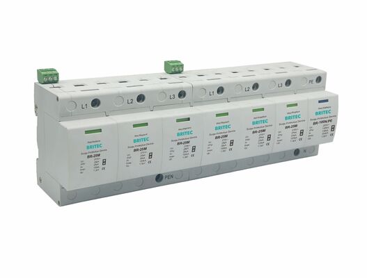 BR-25M 275 6+1 نوع 1+2 جهاز حماية من زيادة الحرارة مع حماية 25kA وغرفة UL94-V0 الحرارية